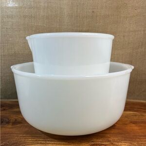 Vintage Sunbeam Mixmaster 2 Bowl Set Lg 19CJ Sm 20CJ Glasbake White Milk Glass